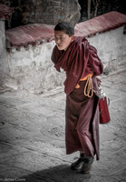 Young monk rushing to his daily duties.