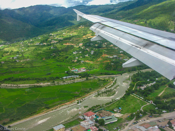 Coming in for a landing in Bhutan.