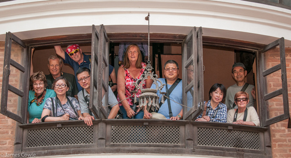 Some of our group stopped to pose at one of palace windows. Great fun this afternoon.